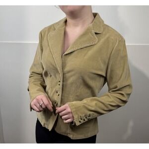Y2K St Johns Bay Corduroy Jacket Women's Medium Tan Pockets Button-Up Old School